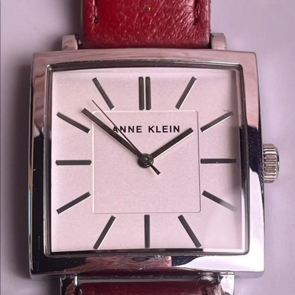 Anne Klein Silver Tone Red Band Women's Quartz Watch New Battery